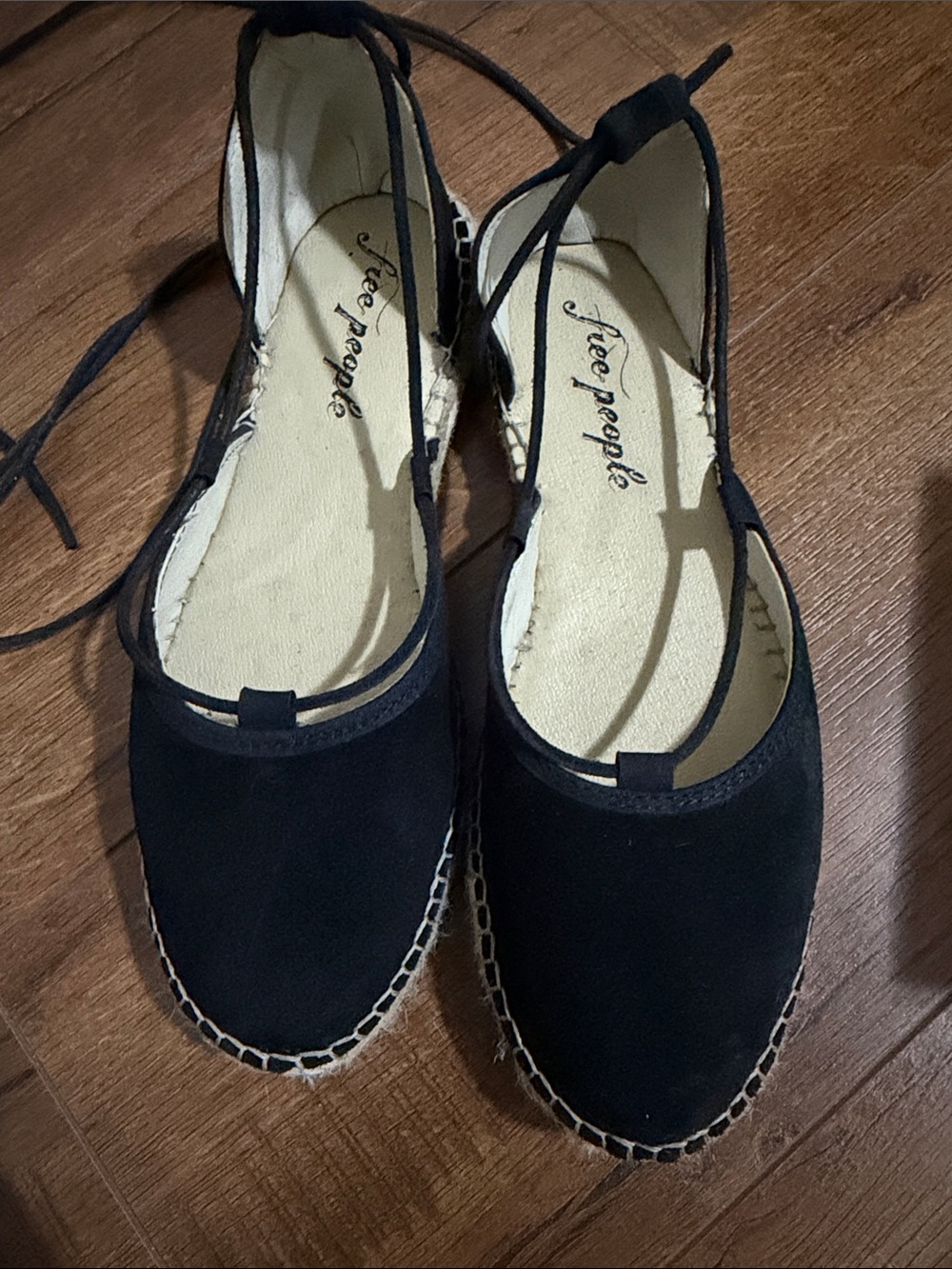 Free People Marina Black Lace-Up Espadrille Flats